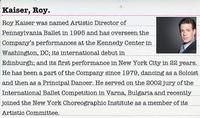 Discuss the art of ballet with Roy Kaiser, Artistic Director of the Pennsylvania Ballet!